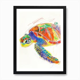 Rainbow Turtle Scribble Crayon Drawing 6 Art Print