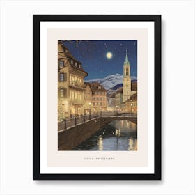 Vintage Winter Poster Zurich Switzerland 5 Art Print