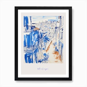 Malaga Spain Mediterranean Blue Drawing Poster Art Print