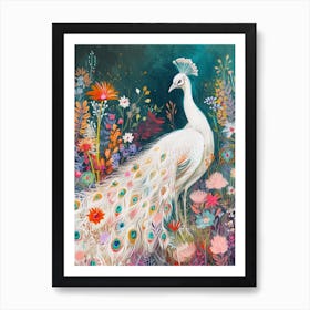 White Peacock Illustration 2 Art Print