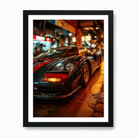 Black Sports Car At Night Art Print