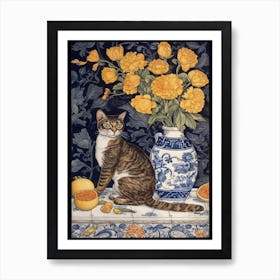 Freesia With A Cat 3 William Morris Style Art Print