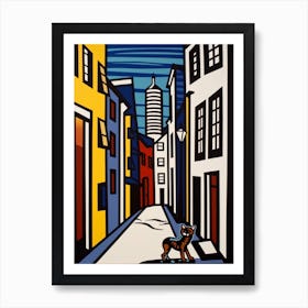 Painting Of Berlin With A Cat In The Style Of Pop Art, Illustration Style 1 Art Print