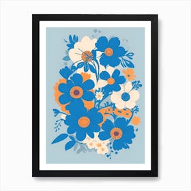 Beautiful Flowers Illustration Vertical Composition In Blue Tone 28 Art Print