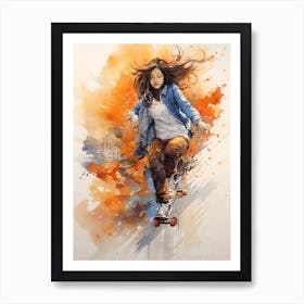 Girl Skateboarding In Toronto, Canada Watercolour 1 Art Print