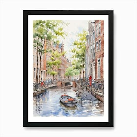 Amsterdam Canal Watercolor Painting Art Print