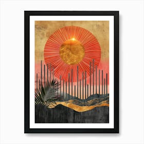 Sun And Palm Trees Art Print