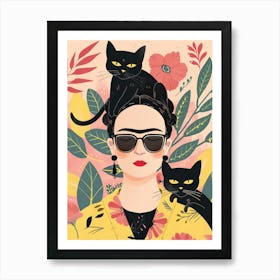 Frida Kahlo with cat Art Print