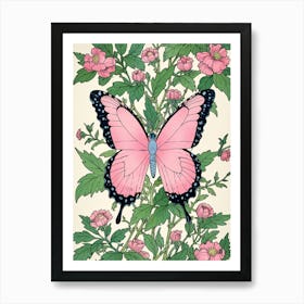 Pink Butterfly On Pink Flowers Art Print