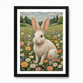 White Rabbit In A Meadow Art Print