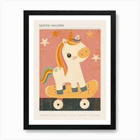 Unicorn On A Skateboard Muted Pastel 2 Poster Art Print