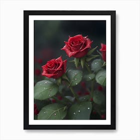 Red Roses At Rainy With Water Droplets Vertical Composition 39 Art Print