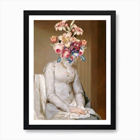 Mee Me In The Garden / Neoclassic Collage of Flowers / Oil Portrait of Woman Art Print