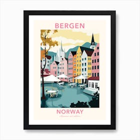 Bergen, Norway, Flat Pastels Tones Illustration 2 Poster Art Print