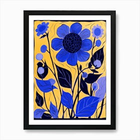 Blue Flower Illustration Sunflower 4 Art Print