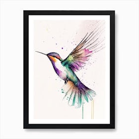 Hummingbird In Flight Minimalist Watercolour Art Print