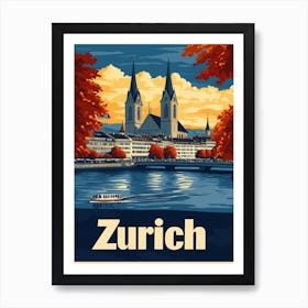 Aihrgdesign A Vintage Travel Poster Of Zurich Art Print