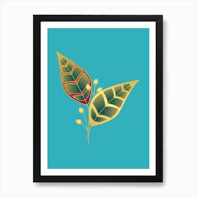 Two Leaves On A Blue Background Poster