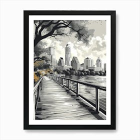 Duotone Illustration Lady Bird Lake And The Boardwalk 4 Art Print