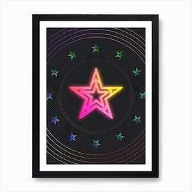 Neon Geometric Glyph in Pink and Yellow Circle Array on Black n.0466 Art Print