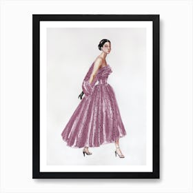 Watercolor painting of a woman in a vintage pink dress Art Print