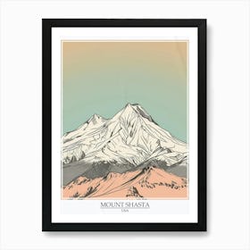 Mount Shasta Usa Color Line Drawing 2 Poster Art Print