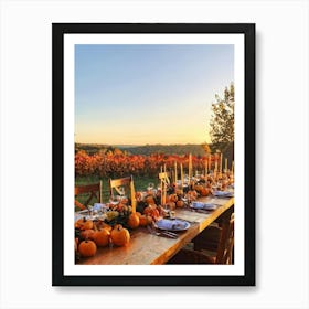 An Autumnal Thanksgiving Dinner Setting Where The Wooden Table Basks Under Golden Afternoon Sun A (7) Art Print