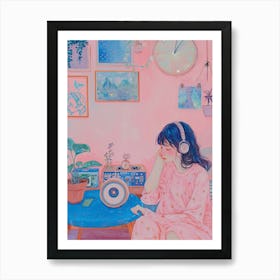 Girl Listening To Music Lo Fi Kawaii Illustration 2 Art Print