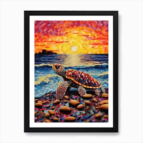 Geometric Sea Turtle On The Beach 2 Art Print