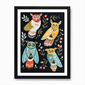 Folk Style Bird Painting Great Horned Owl 1 Art Print