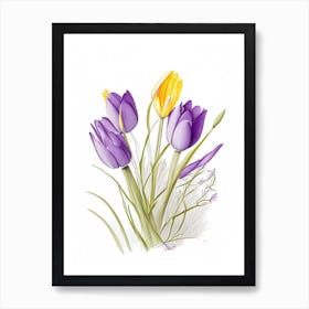 Crocus Floral Quentin Blake Inspired Illustration 2 Flower Art Print