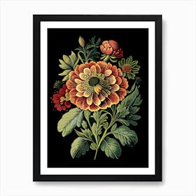 Zinnia Wildflower Vintage Botanical Art Print