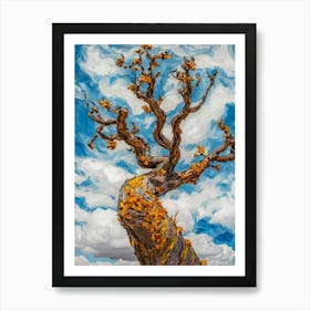 Painting Of A Tree In Autumn With Orange Leaves Art Print