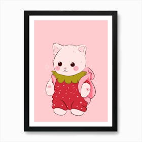 Strawberry Kitty - Kawaii Art Print