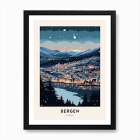 Winter Night  Travel Poster Bergen Norway 3 Art Print