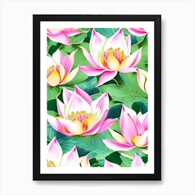 Lotus Flower Repeat Pattern Watercolour 3 Art Print