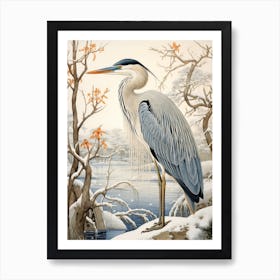 Winter Bird Painting Great Blue Heron 3 Art Print