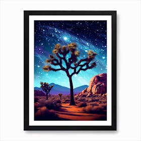 Joshua Tree In Rocky Mountains In Retro Illustration Style (4) Art Print