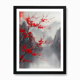 Red Cherry Blossoms Art Print