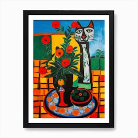Gladoli With A Cat 3 Surreal Joan Miro Style  Art Print