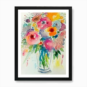 Watercolor Flowers In A Vase Art Print