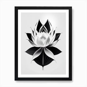 American Lotus Black And White Geometric 3 Art Print