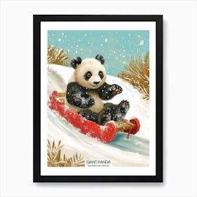 Giant Panda Cub Sledding Down A Snowy Hill Poster 1 Art Print