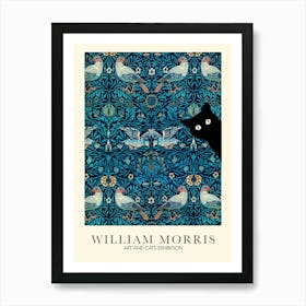 William Morris Peekaboo Cat Cray Bird Textiles Botanical Art Print