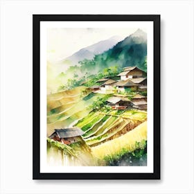 Banaue Rice Terraces Philippines Watercolour Pastel Tropical Destination Art Print