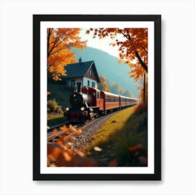 Autumn Train In The Mountains Art Print