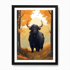 Animated Black Bull In Autumnal Highland Setting 3 Art Print