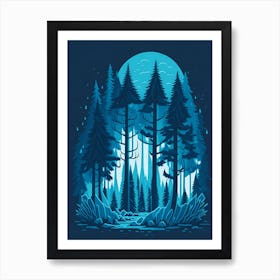 A Fantasy Forest At Night In Blue Theme 97 Art Print