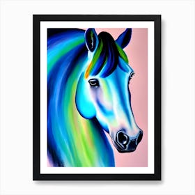 Iridescent Horse Fantasy Watercolor With Pink Background Art Print