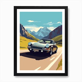 A Porsche 911 In The Route Des Grandes Alpes Illustration 1 Art Print